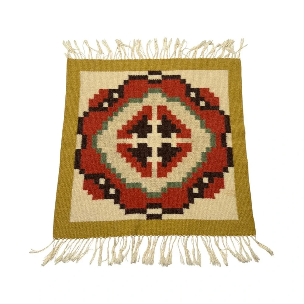 Wool Table Center Mat With Fringe 17 x 22